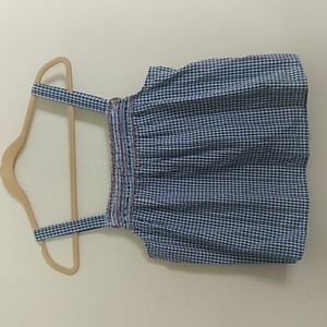 Altered State Blue White Checked Crop Top SZ L  Wide Shoulder Straps w Faux Wood